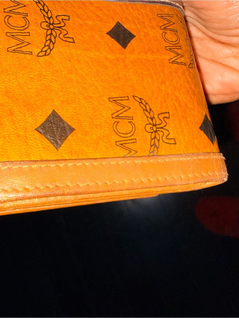 MCM Visetos Trifold Wallet in Cognac Brown with Dark Brown Trim - Picture 12 of 12